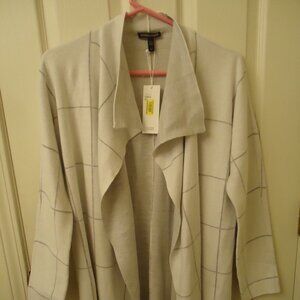 Eileen Fisher- Open Front Long Sleeve White/Grey Jacket. NWT Size S/P Excellent.